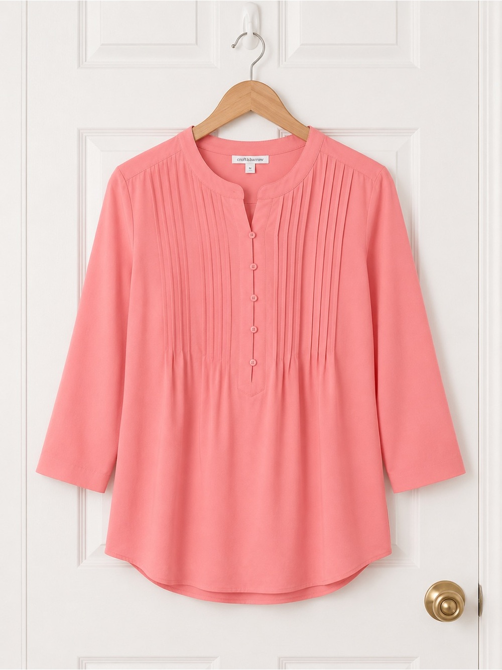 Lands' End Coral Pintuck Henley Blouse Sz M